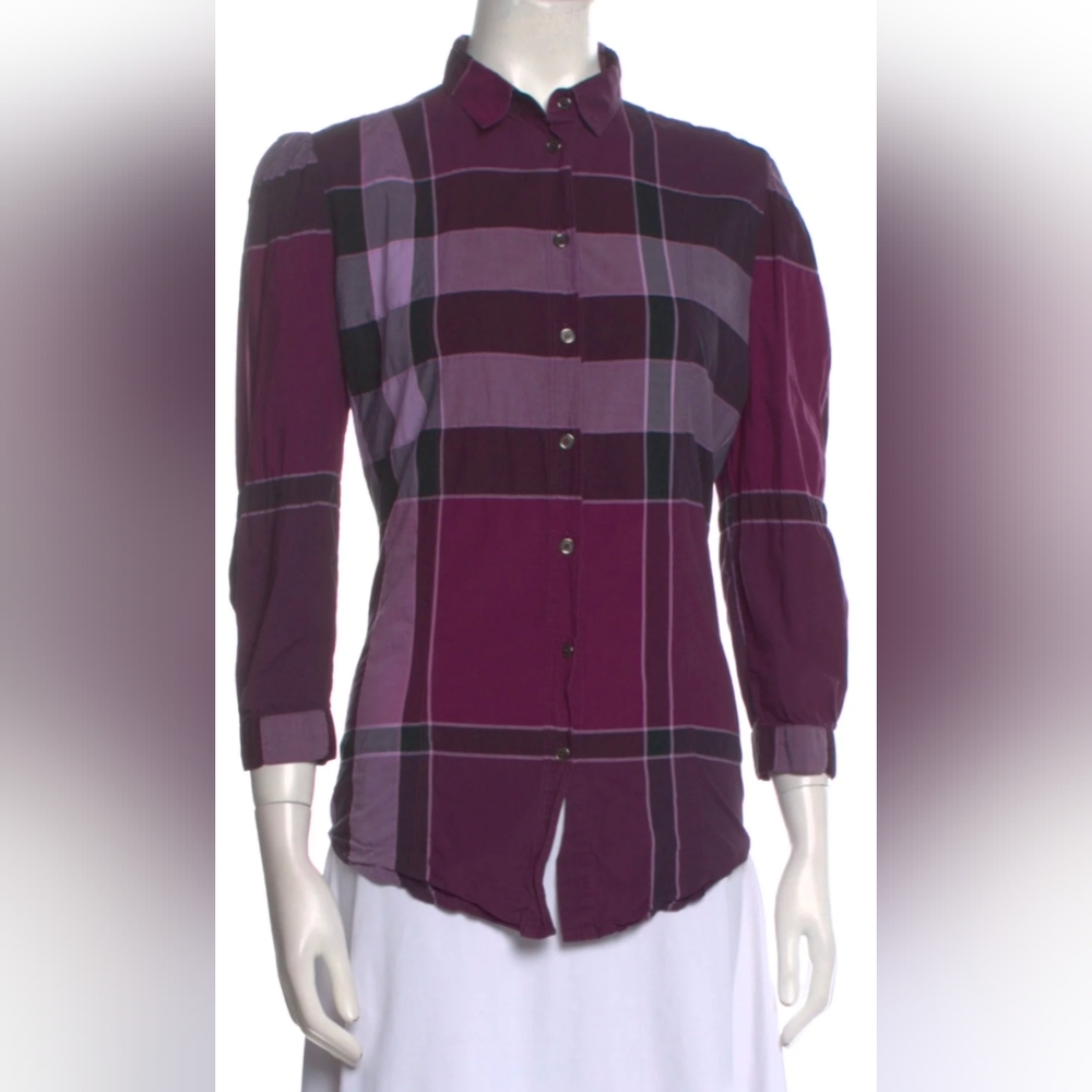Burberry Brit 3/4 Puff Sleeve Button Down Top